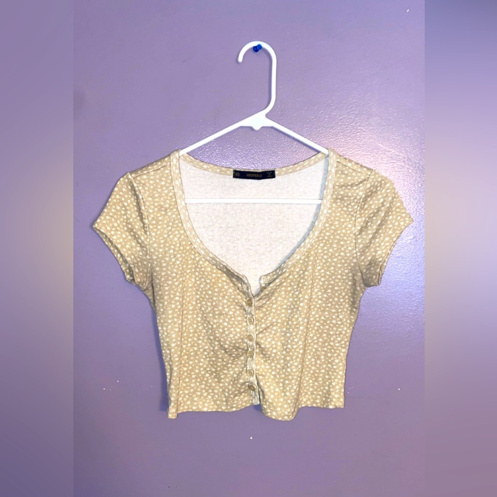 Floral Yellow and White Womens short sleeve crop top!
